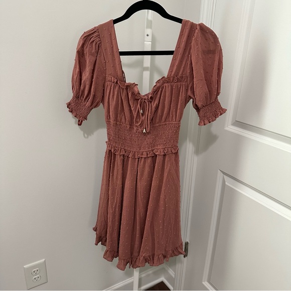 Rose Milkmaid Puff Sleeve Feminine Mini Dress - Picture 2 of 6